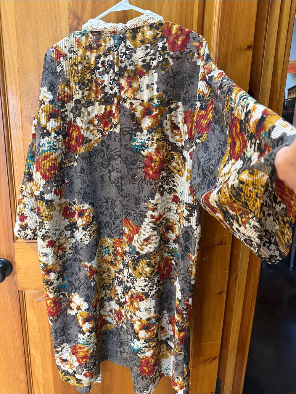 JODIFL Multi-Color Crochet-Trim Open Duster, Long, Sz Large, NICE! - Picture 6 of 10